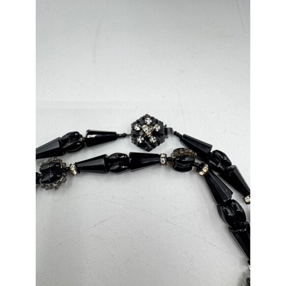 Vintage Miriam Haskell Mourning Black Glass And Rhinestone Necklace - Picture 5 of 7